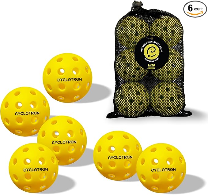 cyclotron 6-Pack Premium Pickleball Balls - USAP Approved, 40 Holes Outdoor/Indoor Pickle Balls with Bag, Perfectly Balanced, High Bounce True Flight, Pickle Ball for Tournament Play