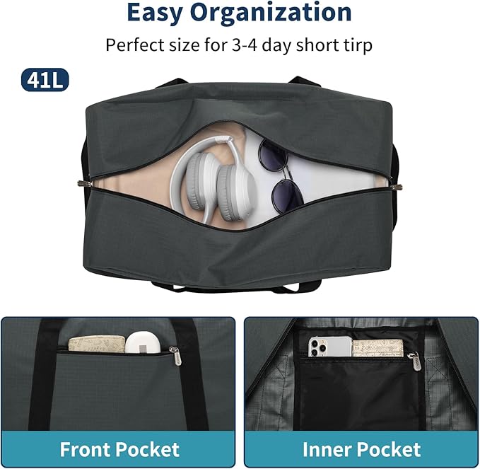 21 inch Gym Bag for Men - 40L Travel Duffel Bag Sport Duffle Bags for Weekend Overnight with Bottom Support (Dark Grey）