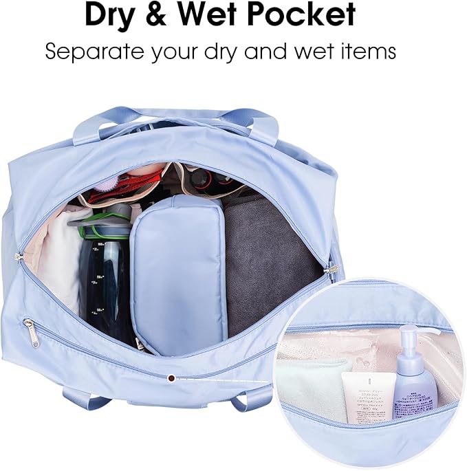 Ceneda 20" Gym Bag for Women with Wet Pocket & Shoe Compartment, Lightweight Duffel Waterproof Carry On Duffle for Travel, Yoga, Overnight (Light Blue)