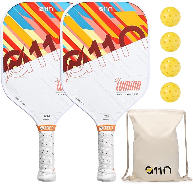A11N Pickleball Paddles Set Fiberglass Surface Rackets with 4 Pickleball Balls and Pickleball Bag for Beginners - USAPA Approved