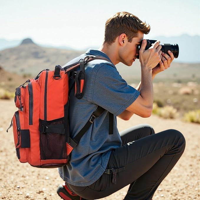 35L Fishing Backpack with Rod Holder, Waterproof Tackle Sling Crossbody Bag with Multi Pocket for Fishing Camping Hunting Hiking, Orange