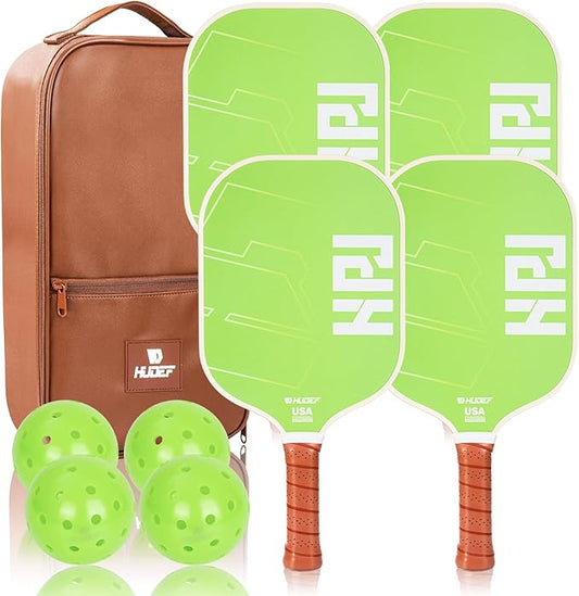 HUDEF USAPA Pickleball Paddles Set: Graphite & Fiberglass Honeycomb Core, 4 Outdoor Balls, PU Leather Carry Bag