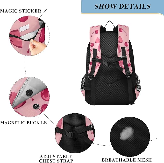 ALAZA Bow Cherry Pink Laptop Backpack Purse for Women Men School Bag 17 Inch Bookbag Student Boys Girls Travel Casual Daypack