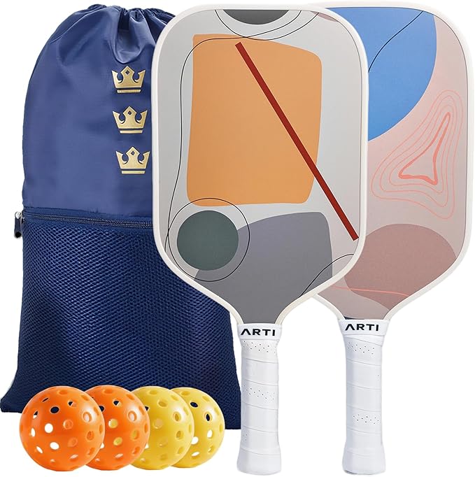 ARTI Pickleball Paddles Set of 2-USAPA Approved Fiberglass Surface Pickleball Set,2 Pickleball Rackets, 4 Balls and 1 Portable Carry Bag