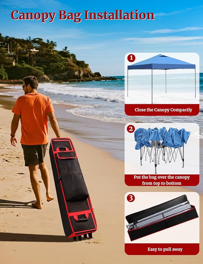 10 x 10 x 48 in Heavy Duty Canopy Tent Bag Replacement – Wheeled 800D Oxford Pop Up Canopy Carrying Case with Handle, Waterproof Outdoor Storage Bag for 10x10 Instant Tent