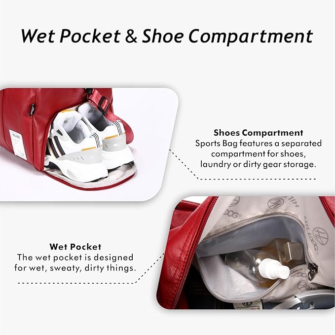 Leather Travel Bag with Shoes Compartment & Wet Pocket, Sports Gym Tote Bag Travel Duffel for Men & Women, Overnight Weekender Bag Waterproof Leather Large Carry On Bag