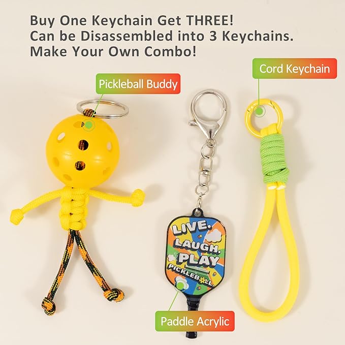 6Pcs Pickleball Handmade Keychains, Inspirational Gifts for Pickle ball Lovers Women Men, Cute Unique Design in 6 Colors
