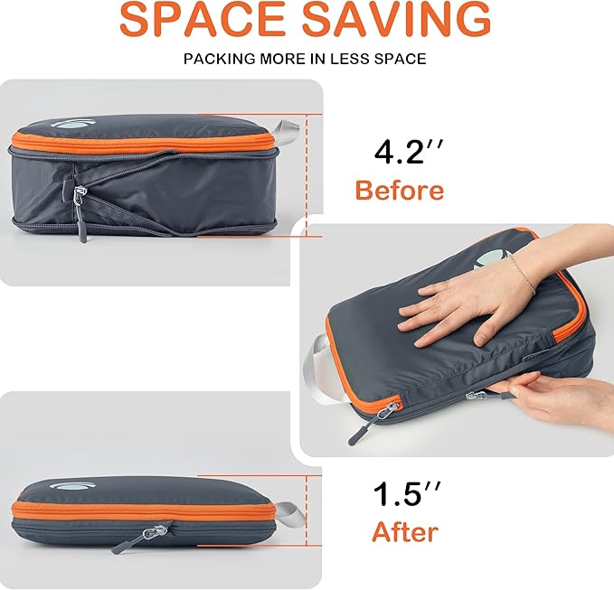 Cipway Compression Packing Cubes, Lightweight Travel Luggage Organizers with Shoe Bag, Toiletry Bag & Laundry Bag, Travel Essentials for Carry on Suitcase (8 Piece,Gray)