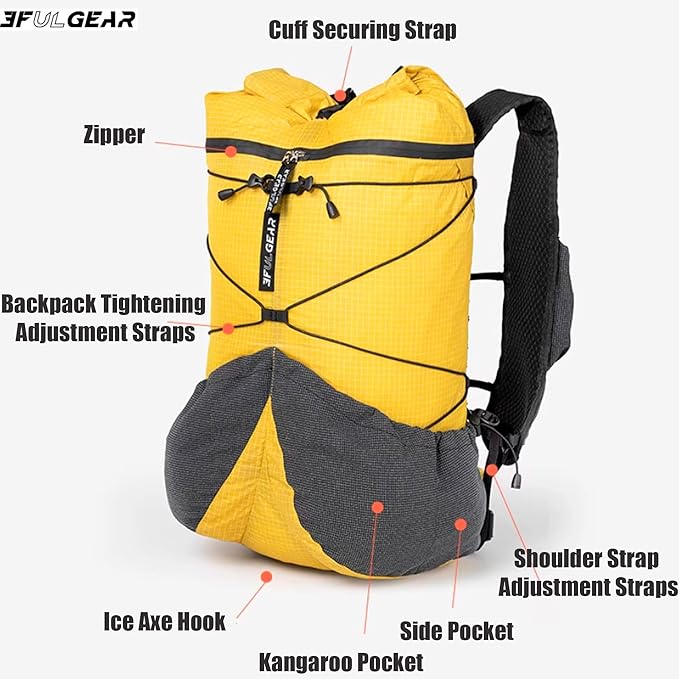 3F UL Gear Koala UHMWPE 20L+5L Backpacks,Hiking Backpack, Mountain Climbing Backpacking, Ultra-Light Daypacks (Bright Yellow)