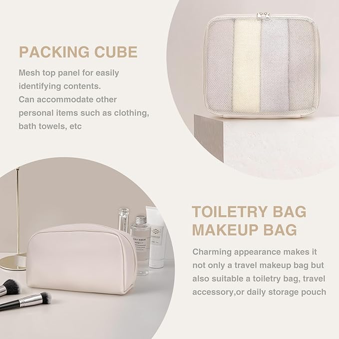 3-in-1 Leather Duffle Bag with Toiletry and Shoe Compartment, Weekender Overnight Gym Bag for Men and Women, Carry On Fits Most 15.6 Inch Laptops(Beige)