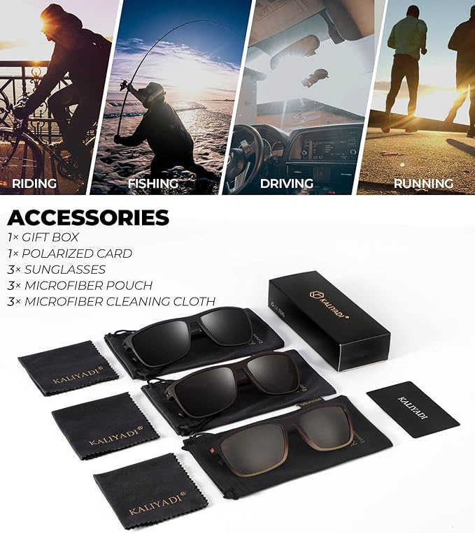 KALIYADI Polarized Sunglasses for Men, Lightweight Sun Glasses with UV Protection for Driving Fishing Golf