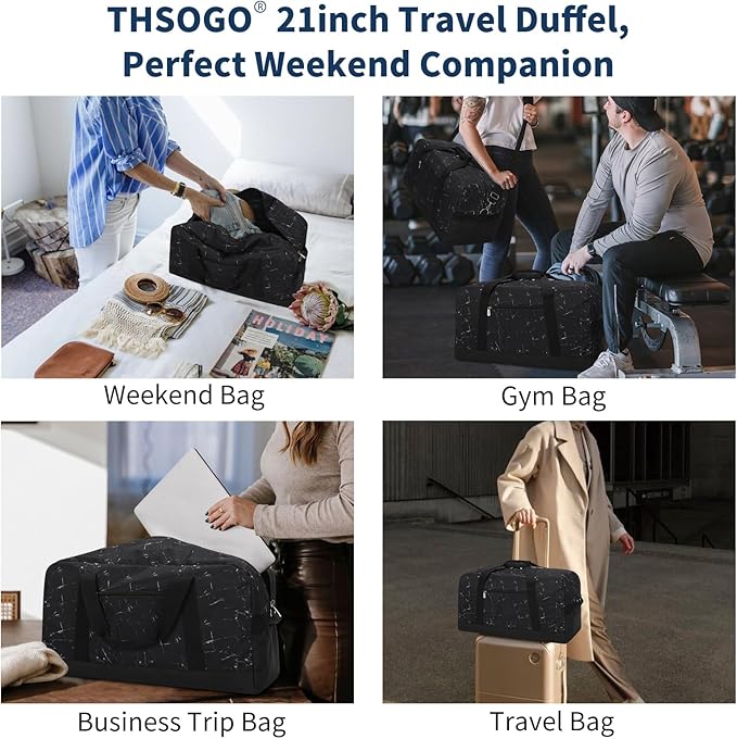 21 inch Gym Bag for Men - 40L Travel Duffel Bag Sport Duffle Bags for Weekend Overnight with Bottom Support (Marble Black）