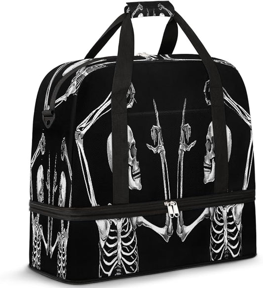 Skull Design For Two People Travel Duffle Bags With Shoes Compartment for Women Men Weekender Overnight Bag Foldable Sports Tote Gym Carry On Luggage Handlebag for Travel Yoga Hospital Workout