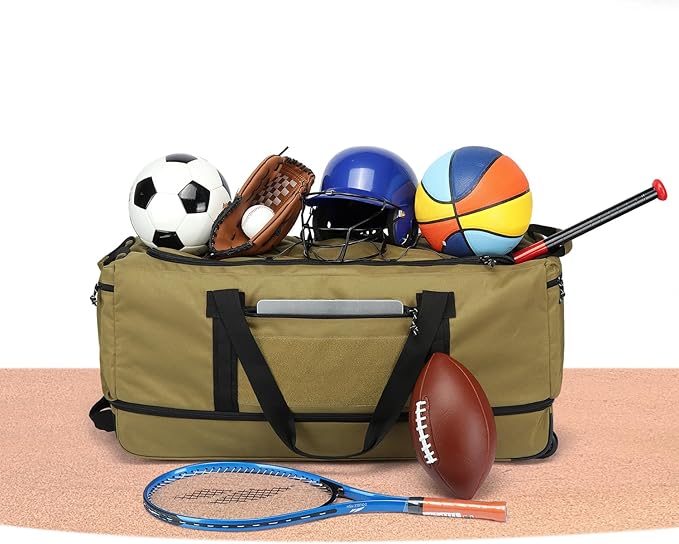 170L Extra Large Baseball Bag with Wheels Gym Duffle Softball Catchers Coach Team Equipment Bags Collapsible Rolling Travel Duffel Bat Gear Bag for Hockey Basketball Football Volleyball Soccer