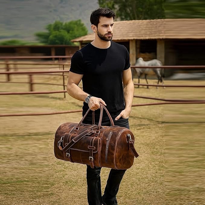 28" Large leather Travel Bag Duffel bag Gym sports flight cabin bag Leather Holdall Overnight Weekend Large luggage bag (28 inch)