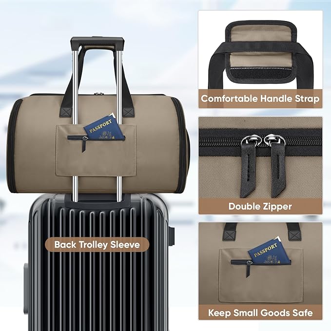 BALEINE Convertible Travel Garment Bag, Travel Suit Bag for Men, 2 in 1 Carry on Garment Bag for Hanging Clothes, Garment Duffel Bag for Travel Business (Brown)