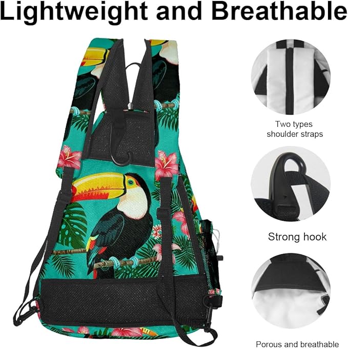 Pickleball Bag Toucan Emerald Green Pickle Ball Backpack for Women Men Premium Lightweight Crossbody Sling Bag Sports Backpack for Pickleball Paddle Tennis