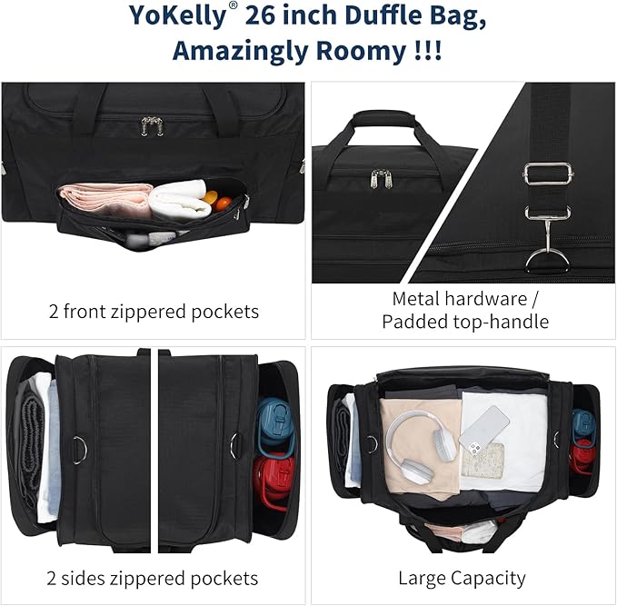 75L Large Duffle Bag for Men - 26 inch Duffel Bag Heavy Duty for Weekend Travel Sport Camping - Black