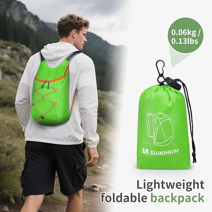 20L Hiking-Daypack Lightweight Foldable Travel Packable Backpack for Camping Cycling Outdoor, Green
