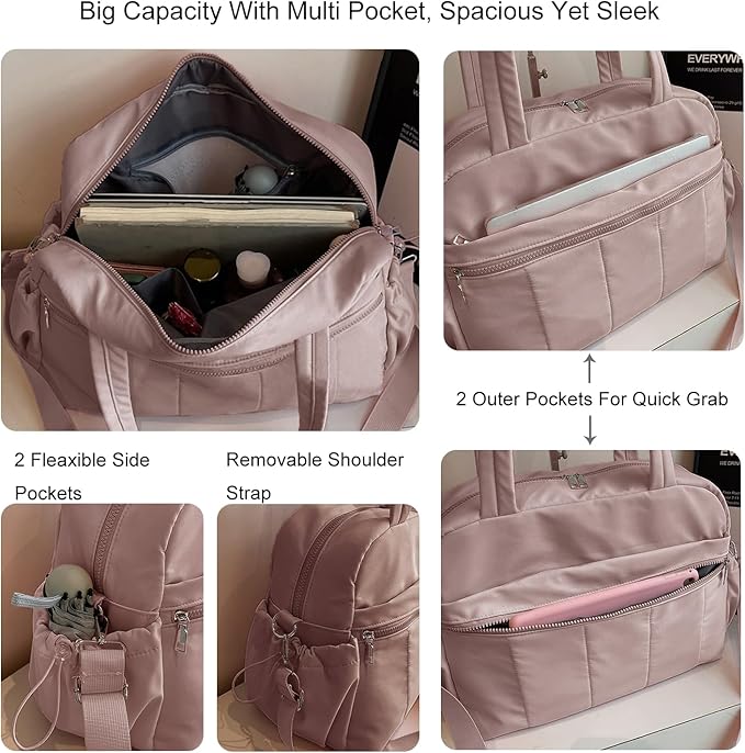 Gym Bag Sport Duffel Overnight Weekender Travel Bag with wet pocket and shoe pocket M03 Dusty pink