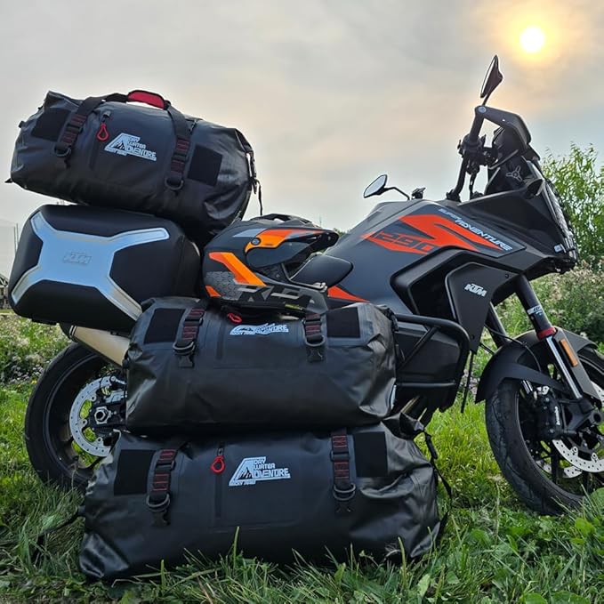 Motorcycle Waterproof Duffel Bag With Tie Down Straps, Marine Grade (120 Liter/31.7 Gallon, Rocky Series, Black)