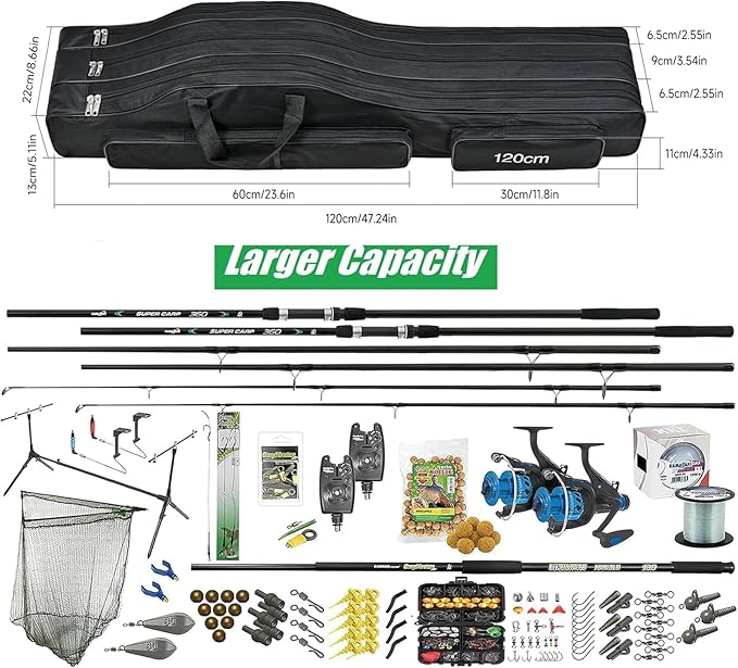 3 Layers Fishing Pole Bag,Portable 3 Layers Oxford Folding Rod Carry Case,Fishing Reel Tackle Storage Bag Case