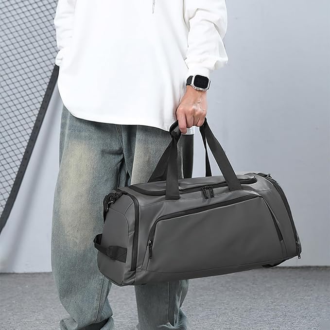 3 In 1 Gym Backpack With Shoes Compartment,55L Large Capacity Weekender Daypack,Waterproof Luggage Bag,Lightweight Travel Duffels Sports Handbag,All Purpose Workout Bag(Gray)