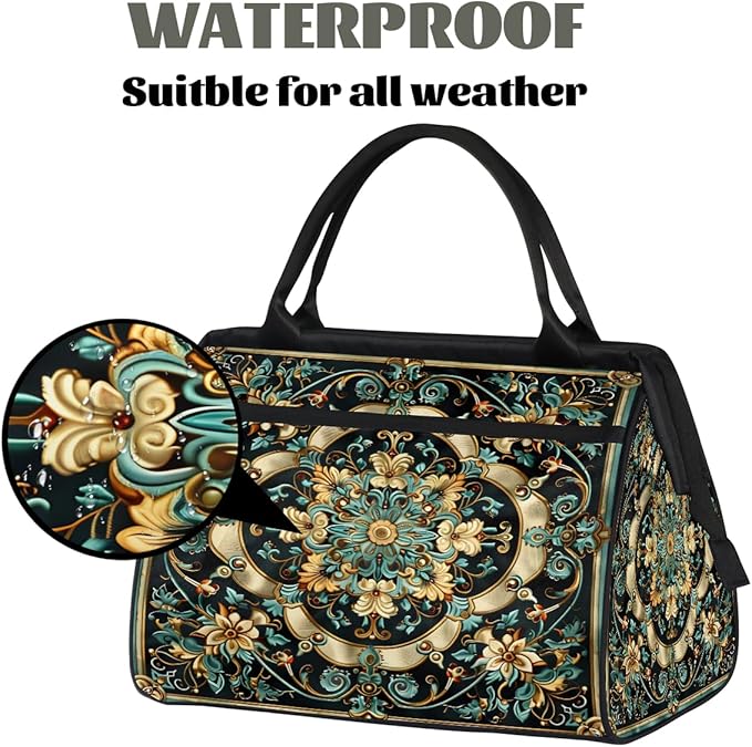 Travel Duffle Bag, Carpet Flowers Patterns Overnight Weekender Tote Bag for Women Men Waterproof Carry On Luggage with Zipper Lightweight Sport Gym Bag for Traveling Yoga Camping Traveling Gifts