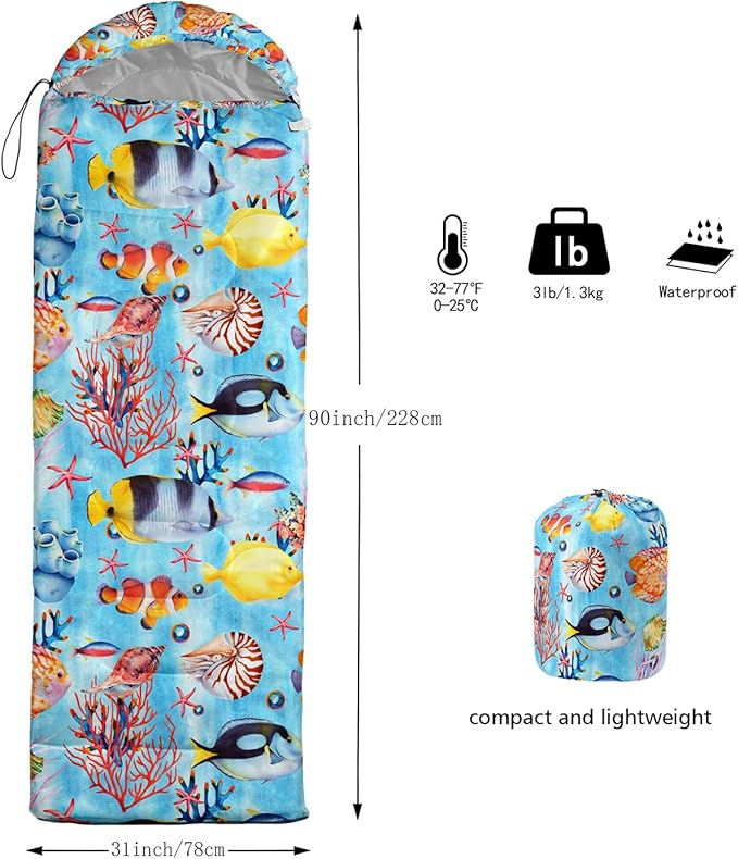 Sleeping Bags for Adults and Kids Camping Sleeping Bags for Girls and Boys Lightweight Waterproof Cold/Warm 3-Season Outdoor Travel with Compression Bags