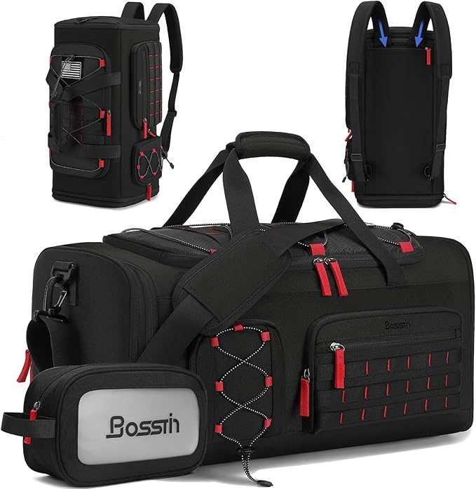 Bosstin Gym Bag for Men & Women, 45L Travel Duffle Sports Duffel Bag Gym Weekender Overnight Backpack with Shoe Compartment (Black)