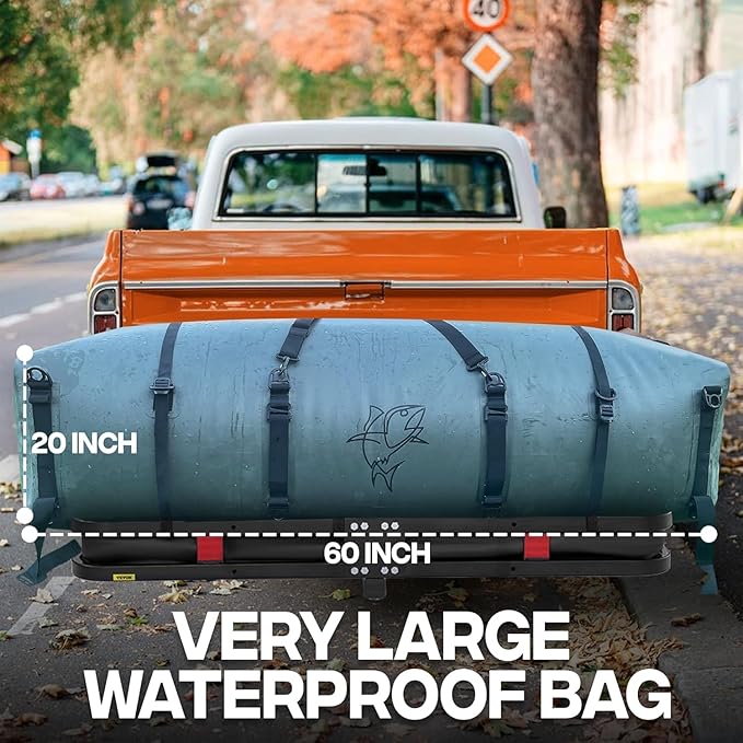 Extra Large Waterproof Duffel Bag - Heavy Duty Fishing Gear Bag - Outdoor Travel, Camping, Kayaking, Gym Bag with Reinforced Straps & Anti-Slip Base (60" L x20 H x25 W)