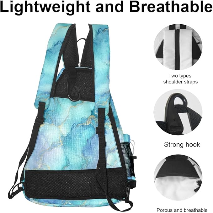 Pickleball Bag Marble Blue Pickle Ball Backpack for Women Men Premium Lightweight Crossbody Sling Bag Sports Backpack for Pickleball Paddle Tennis