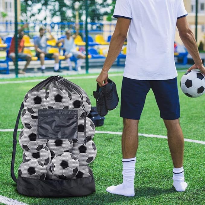 BROTOU Extra Large Mesh Ball Bag, Drawstring Socce Bag for Coach, Use for Basketball, Volleyball, Baseball, Mesh Equipmenbag with Adjustable and Portable Strap