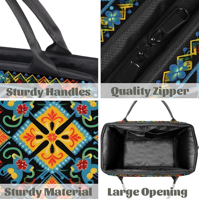 Travel Duffle Bag, Carpet Flowers Pattern Aztec Overnight Weekender Tote Bag for Women Men Waterproof Carry On Luggage with Zipper Lightweight Sport Gym Bag for Traveling Yoga Camping Traveling Gifts