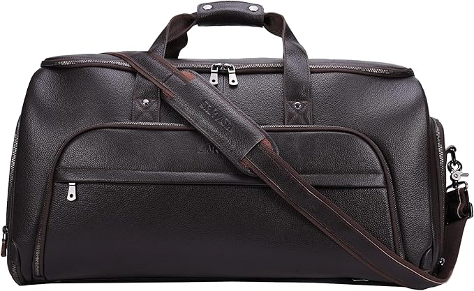 STAR VISTA Voyager-03 Luxury Convertible Garment Duffel Bag, Full Grain Pebbled Leather, Premium Canvas Lining, 22x12x12 Inch Carry-On, with Backpack Mode, Shoe Compartment