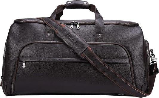 STAR VISTA Voyager-03 Luxury Convertible Garment Duffel Bag, Full Grain Pebbled Leather, Premium Canvas Lining, 22x12x12 Inch Carry-On, with Backpack Mode, Shoe Compartment