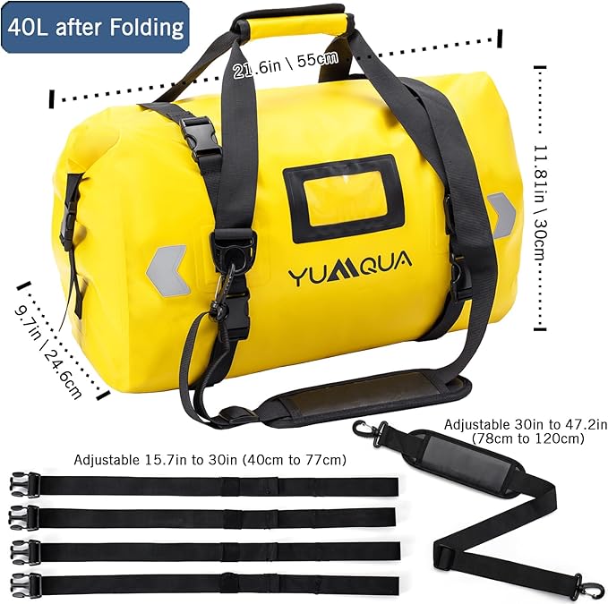 YUMQUA Waterproof Duffel Bag, Motorcycle Duffle Bag, Heavy Duty Roll Top Large Dry Bags Waterproof with Durable Straps & Handle for Travel Outdoor Boating Rafting Kayaking Camping Paddle boarding