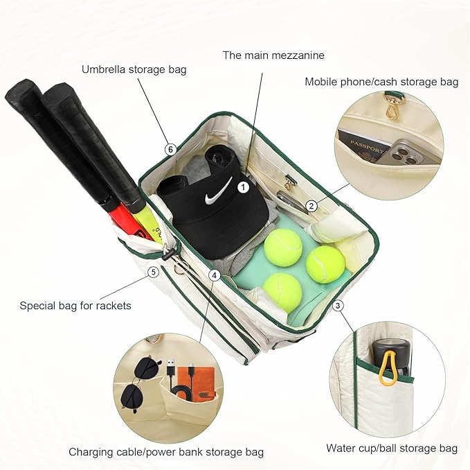 2-in-1 Tennis Tote Bag & Tennis Racket Backpack – Extra-Large Quilted Pickleball Racquet Bags, Water-Resistant & Lightweight for Men & Women