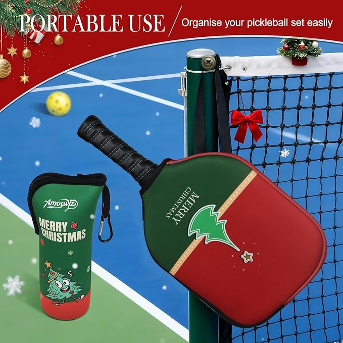 Pickleball Ball Holder - 1 Pc Pickle Ball Storage Bag, Portable Tennis Pouch with Hook for Fence, Premium Neoprene Material Bottle Holder, Pickleball Accessory Black Red Green Yellow Color