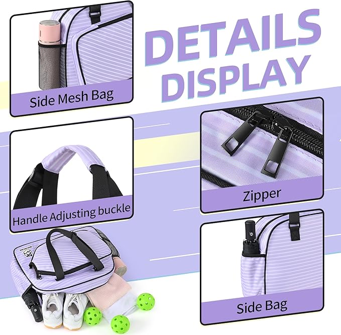 Boulder Bee Pickleball Bags, Premium Pickleball Tote Bag for Girls, Women’s Hand/Shoulder Gym Bag w Water Bottle Holder, with Pickleball Racquet/Paddle Holder