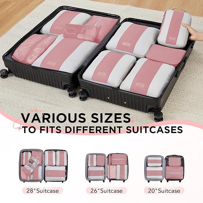 10 Set Compression Packing Cubes for Travel Essentials,Compressible Expandable Packing Cubes for Suitcase,OlarHike Luggage Organizer Bags for Travel,Handy Helper for Organizing Clothes(Light Coral)