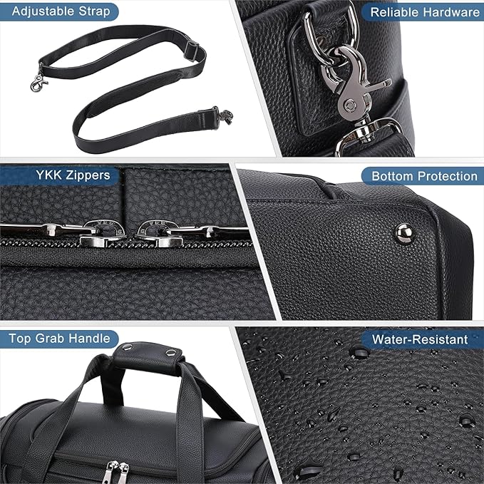 TIDING Leather Travel Duffle Bag for Men Women, 21" Waterproof Gym Sports Duffel Bag Weekender Overnight Luggage Bag with Shoe Pouch_40L