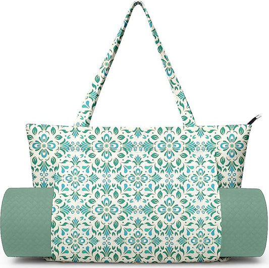 Adalore Women's Yoga Bag with Yoga Mat Carrier - Large Mat Pocket Fitness Tote for Pilates, Gym, Travel, Office & Beach