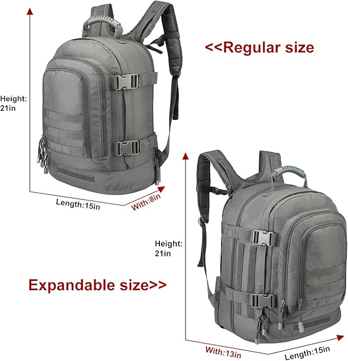 ZSearARMY Tactical Backpacks Assault Pack 3 Day Bag Expandable Backpack Out Bag Classic Case Travel Hiking(Gray, with Belt)