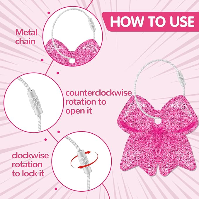 12 Pcs Cheerleader Bag Tags for Travel Bag Suitcase Luggage Tags, Cheer Bow Bows Keychain,Charm with Metal Ring 2.75in PVC Name Id and DIY Pocket Hug Card for Men Women Enthusiast