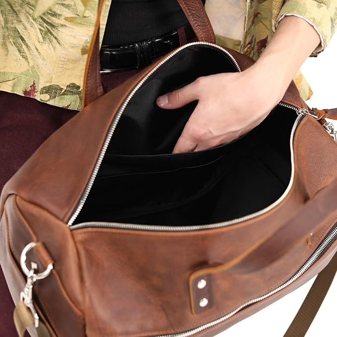 Handmade Leather Duffel Bag Luxury Duffle Bag Leather weekender Backpack for Men Full Grain Brown Leather TSA Approved- Lifetime Warrantee