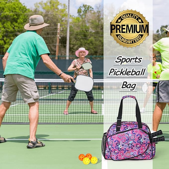 Boulder Bee Pickleball Bags, Premium Pickleball Tote Bag for Girls, Women’s Hand/Shoulder Gym Bag w Water Bottle Holder, with Pickleball Racquet/Paddle Holder