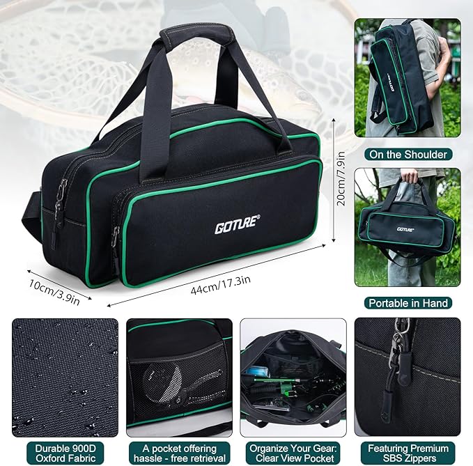 Goture Fishing Rod and Reel Combo - Green Telescoping Fishing Pole Portable Travel Kit with Carrier Bag for Freshwater Saltwater