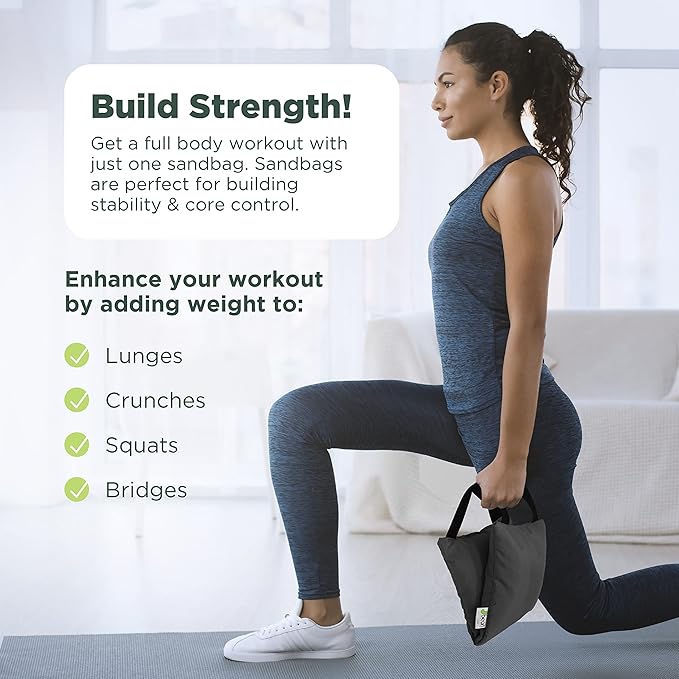 Yoga Sand Bags for Working Out - Reinforced Nylon Fabric Exercise Weight Bag with Double Handles for Secure Grip - Weighted Fitness Equipment for Yoga, Pilates & Training - Made in USA, 10 lbs