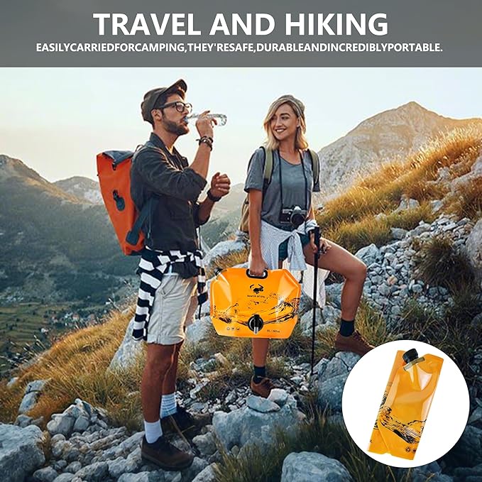 Collapsible 8L Water Storage Bag, BPA-Free Portable Folding Water Jug with Adjustable Faucet, Leakproof Emergency Water Bag for Camping, Hiking, Riding, Outdoor Sport (2, Blue & Orange)